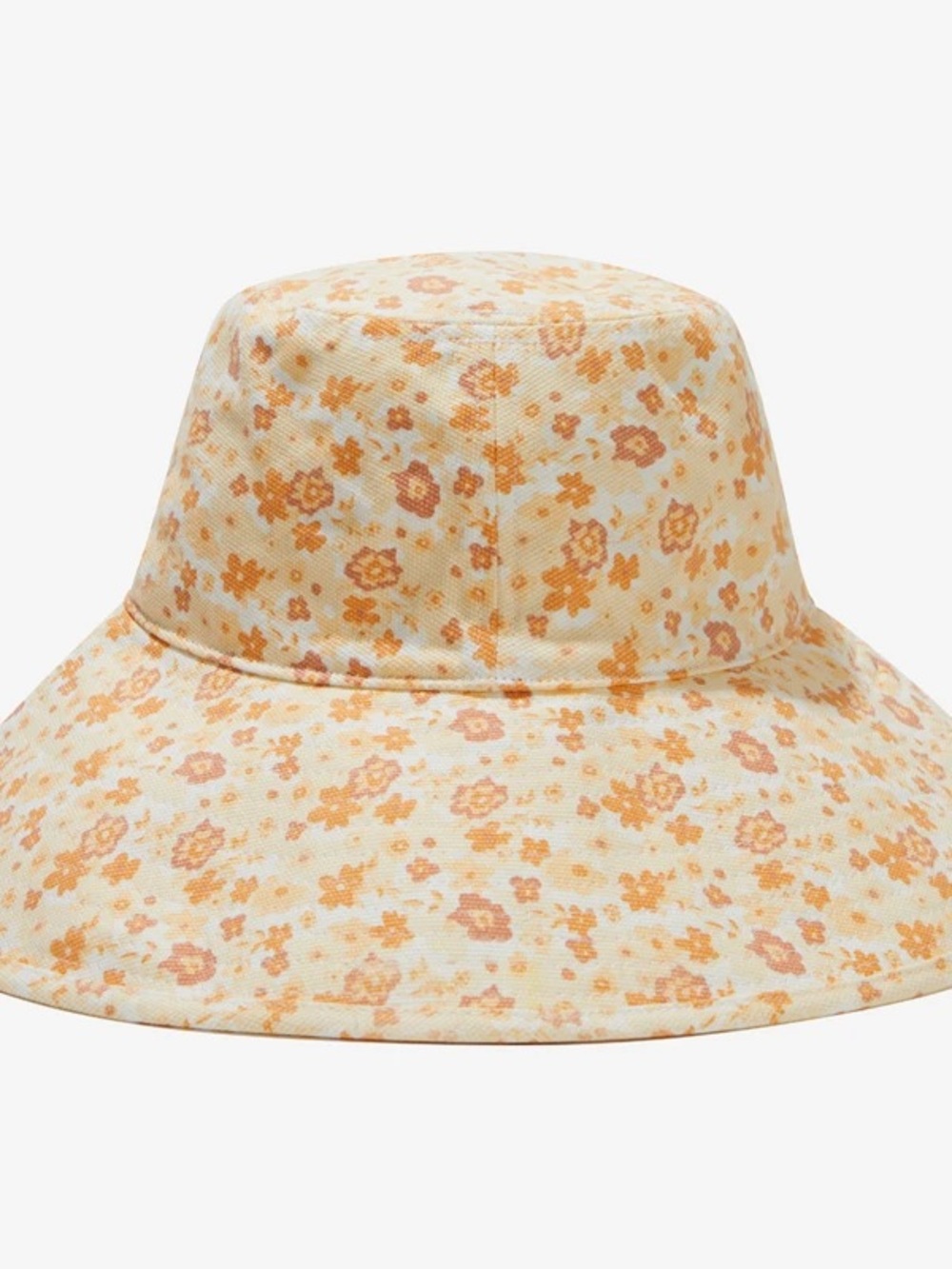 Lack of Color Floral Wide-Brim Bucket Hat in Cream and Peach